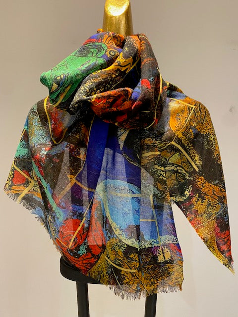 Wool & Silk Printed Scarf -  Winter Sale 50% Off - At checkout use code Winter50%