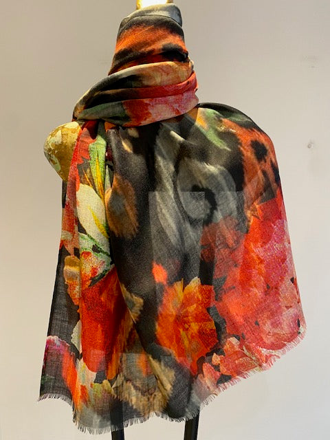 Wool & Silk Printed Scarf -  Winter Sale 50% Off - At checkout use code Winter50%