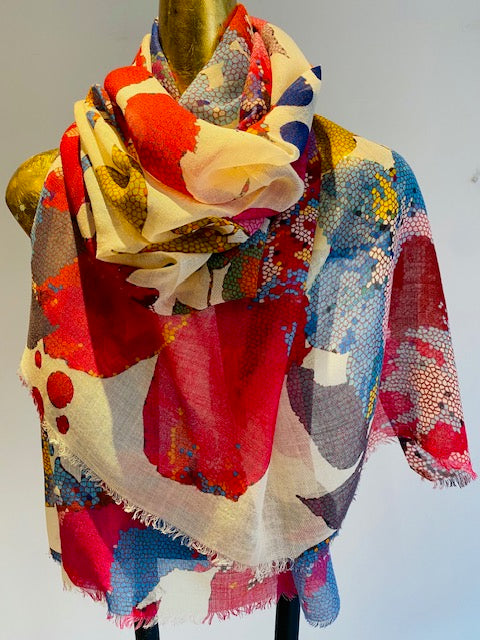 Wool & Silk Printed Scarf -  Winter Sale 50% Off - At checkout use code Winter50%