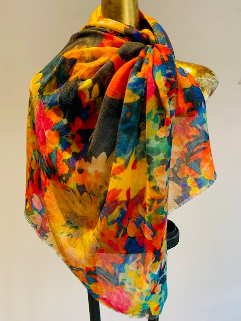 Wool & Silk Printed Scarf -  Winter Sale 50% Off - At checkout use code Winter50%