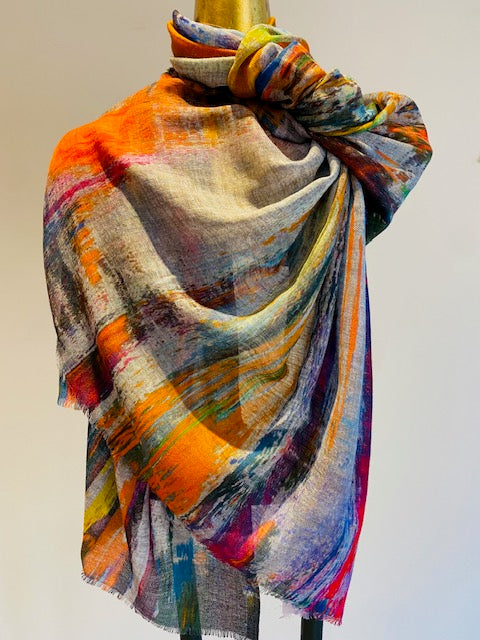 Wool & Silk Printed Scarf -  Winter Sale 50% Off - At checkout use code Winter50%