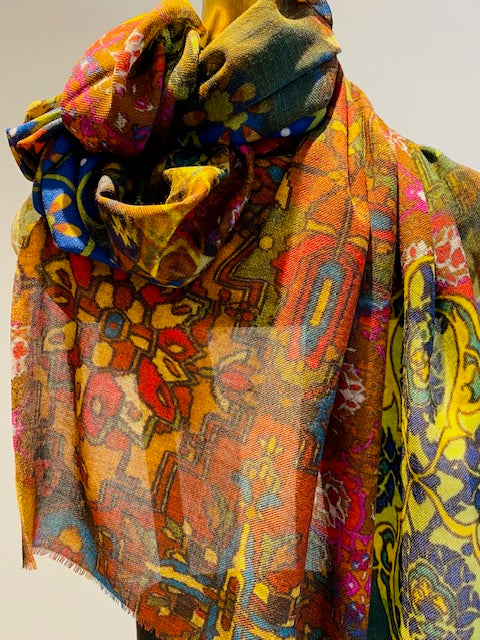 Wool & Silk Printed Scarf -  Winter Sale 50% Off - At checkout use code Winter50%