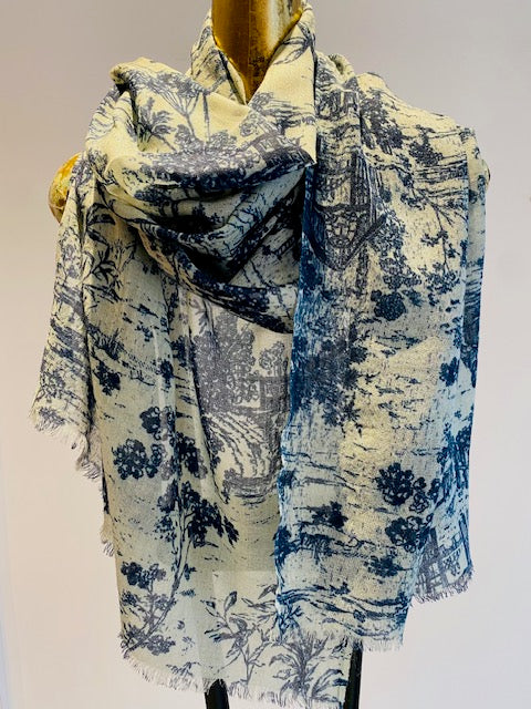 Wool & Silk Printed Scarf -  Winter Sale 50% Off - At checkout use code Winter50%