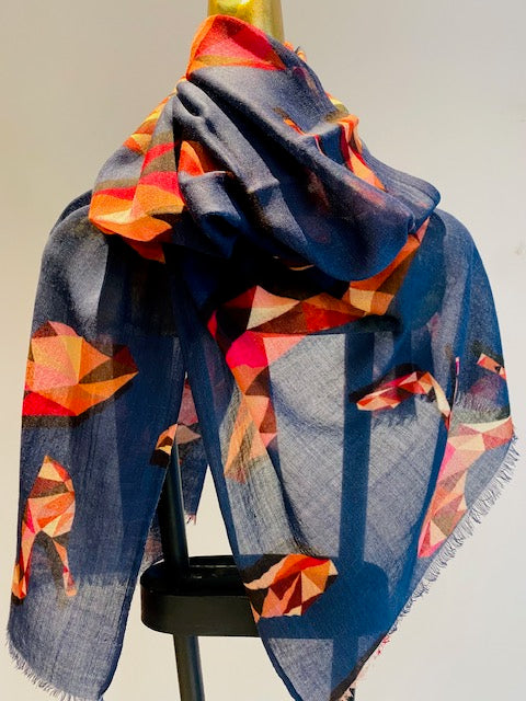 Wool & Silk Printed Scarf -  Winter Sale 50% Off - At checkout use code Winter50%