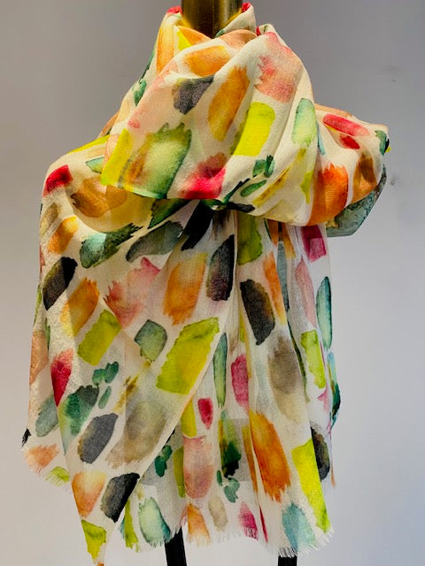 Wool & Silk Printed Scarf -  Winter Sale 50% Off - At checkout use code Winter50%