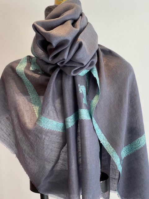 Kashmiri Border Shawl.      March Sale 25% Off ....At Checkout Use Code March25