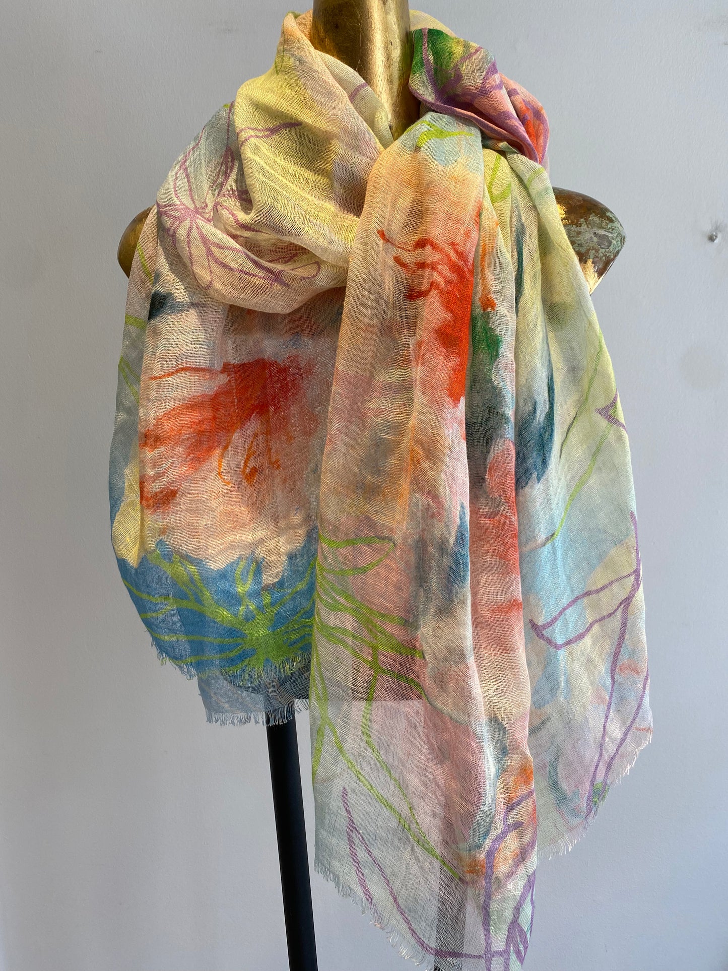 Linen Printed Scarf.      March Sale 25% Off ....At Checkout Use Code March25