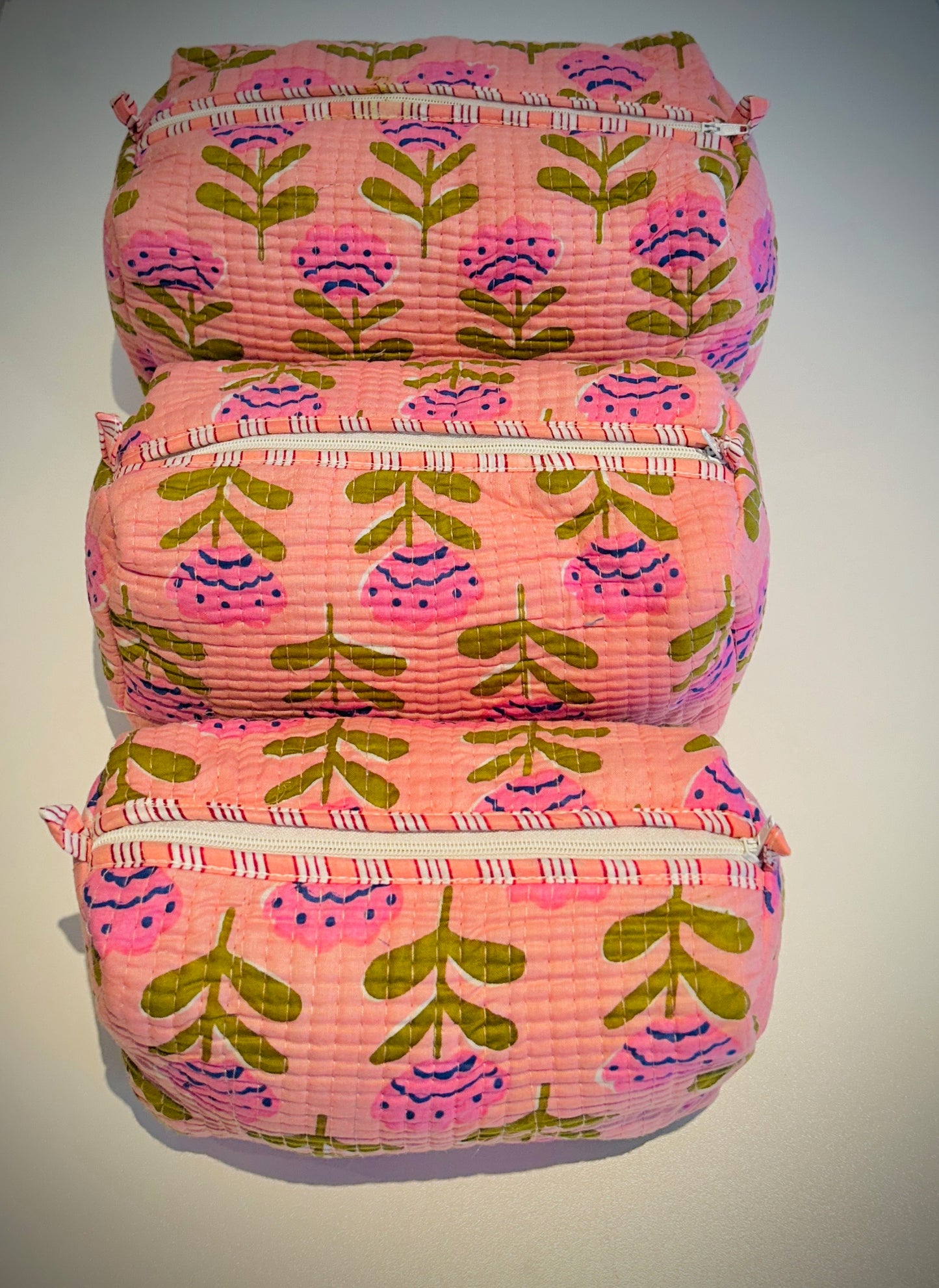 Hand Blocked Cotton Travel Set Of 3.       March Sale 25% Off ....At Checkout Use Code March25