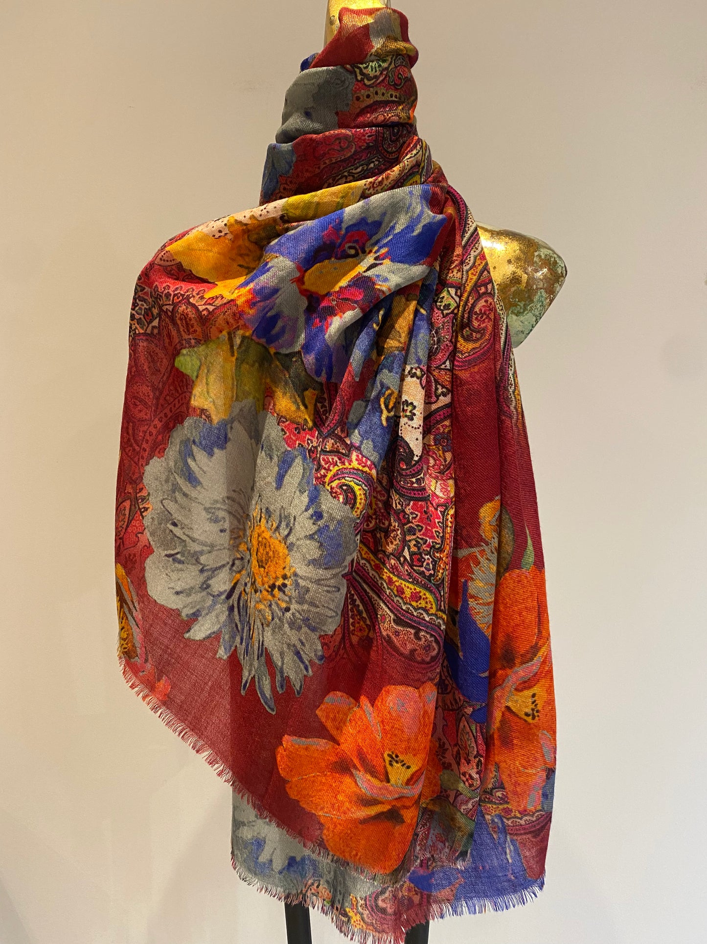 Wool & Silk Printed Scarf -  Winter Sale 50% Off - At checkout use code Winter50%