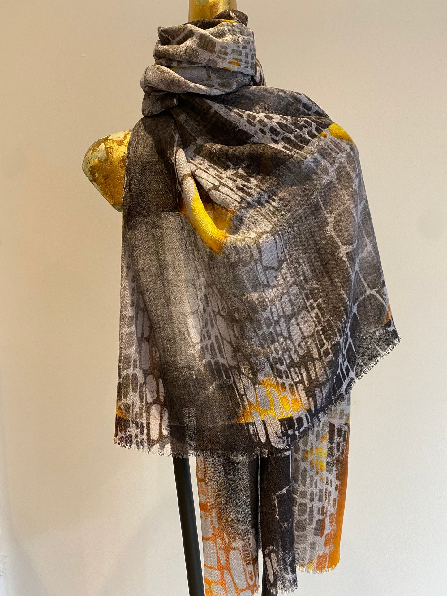 Wool & Silk Printed Scarf -  Winter Sale 50% Off - At checkout use code Winter50%