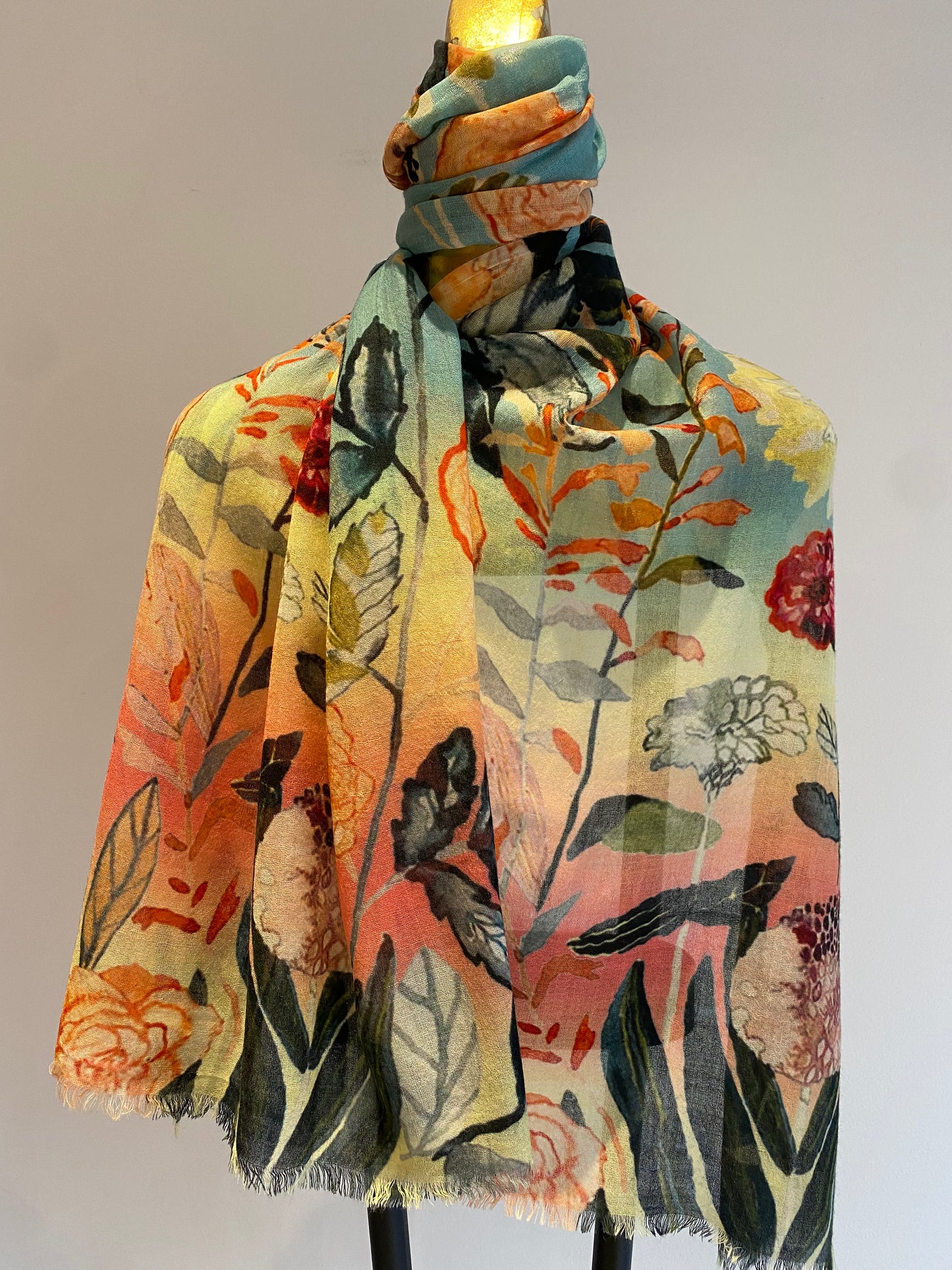 Wool & Silk Printed Scarf -  Winter Sale 50% Off - At checkout use code Winter50%