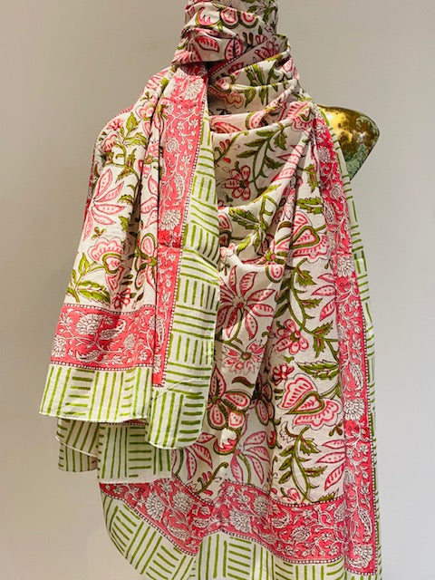 Hand Block Print Cotton Scarves.      March Sale 25% Off ....At Checkout Use Code March25