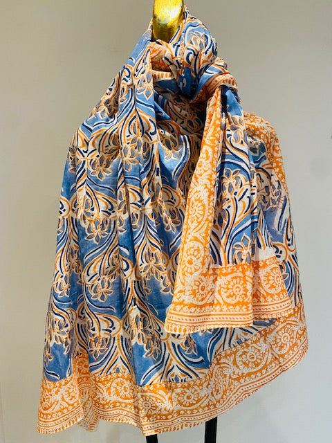 Hand Block Print Cotton Scarves.      March Sale 25% Off ....At Checkout Use Code March25