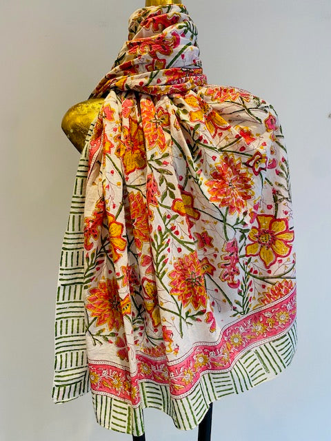 Hand Block Print Cotton Scarves.      March Sale 25% Off ....At Checkout Use Code March25