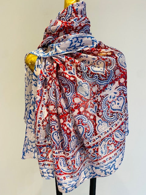 Hand Block Print Cotton Scarves.      March Sale 25% Off ....At Checkout Use Code March25