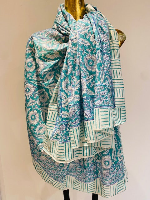 Hand Block Print Cotton Scarves.      March Sale 25% Off ....At Checkout Use Code March25