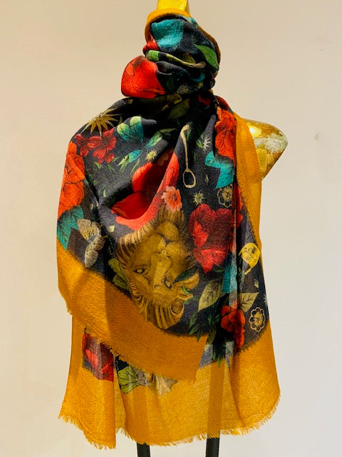 Wool & Silk Printed Scarf -  Winter Sale 50% Off - At checkout use code Winter50%