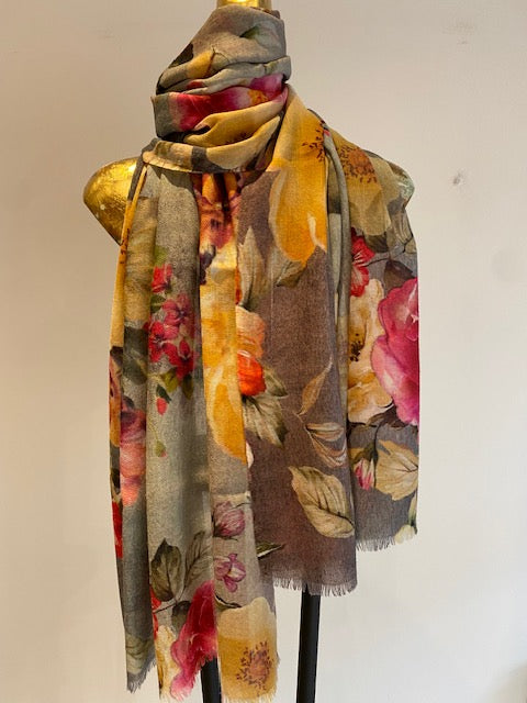 Wool & Silk Printed Scarf -  Winter Sale 50% Off - At checkout use code Winter50%