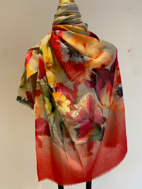 Wool & Silk Printed Scarf -  Winter Sale 50% Off - At checkout use code Winter50%