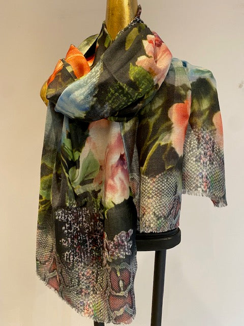 Wool & Silk Printed Scarf -  Winter Sale 50% Off - At checkout use code Winter50%