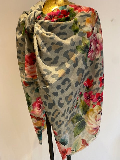 Wool & Silk Printed Scarf -  Winter Sale 50% Off - At checkout use code Winter50%