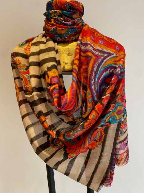 Printed Wool Scarf.     March Sale 25% Off ....At Checkout Use Code March25