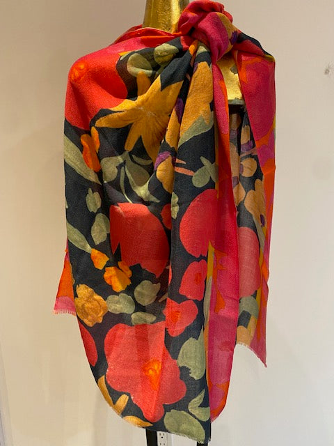 Wool & Silk Printed Scarf -  Winter Sale 50% Off - At checkout use code Winter50%