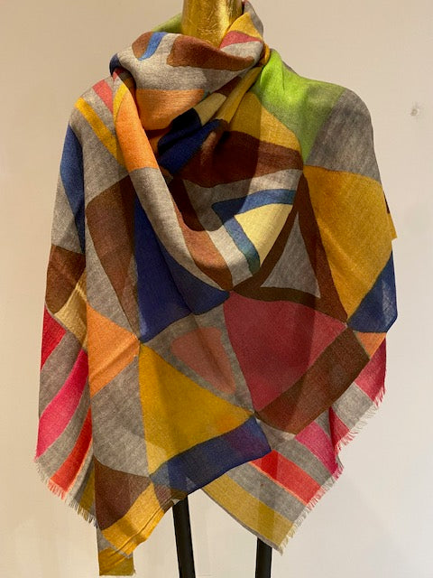 Wool & Silk Printed Scarf -  Winter Sale 50% Off - At checkout use code Winter50%