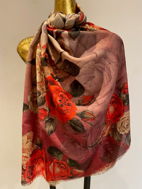 Wool & Silk Printed Scarf -  Winter Sale 50% Off - At checkout use code Winter50%