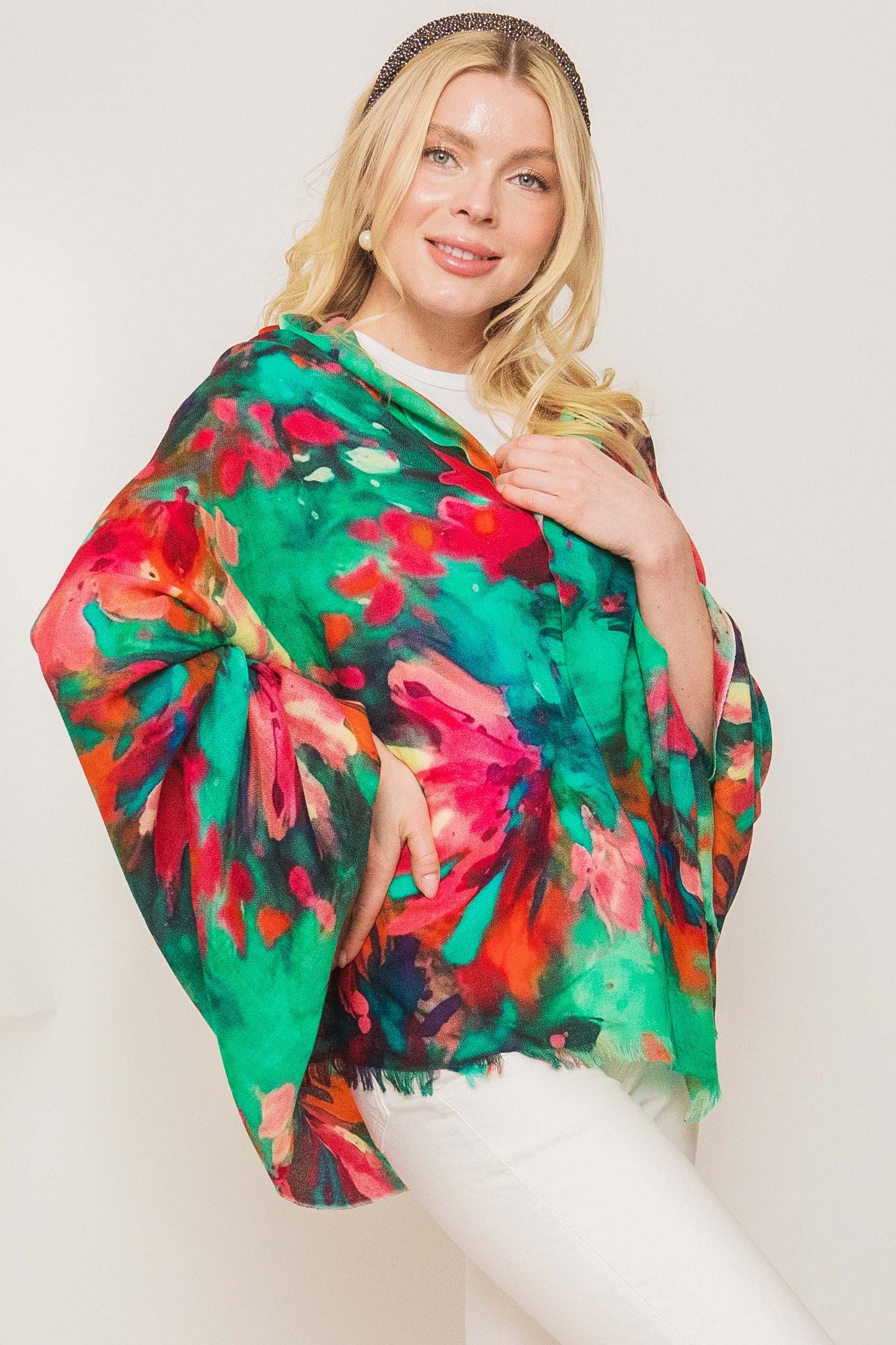 Merino Wool Silk Printed Scarf