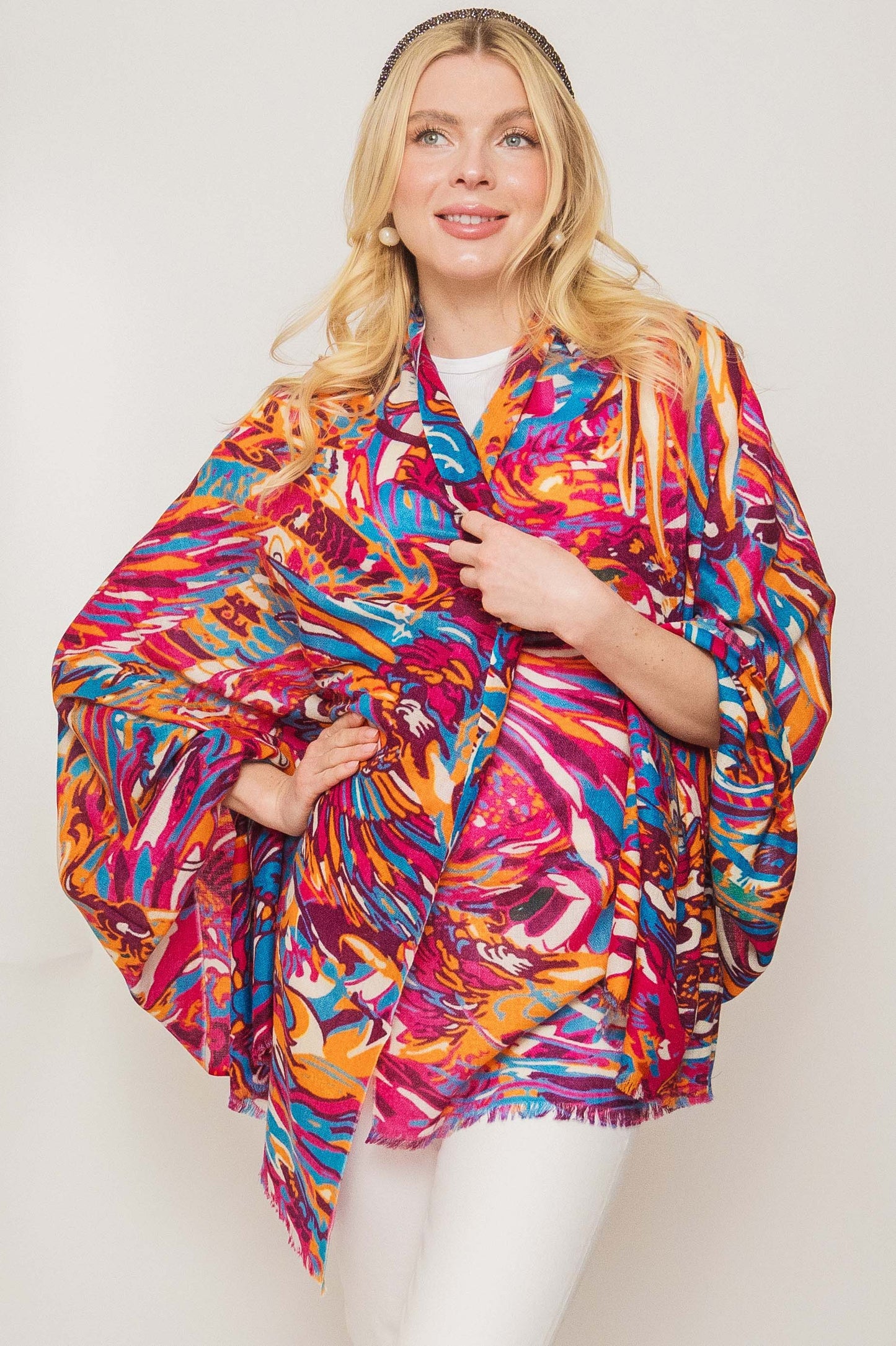 Merino Wool Silk Printed Scarf