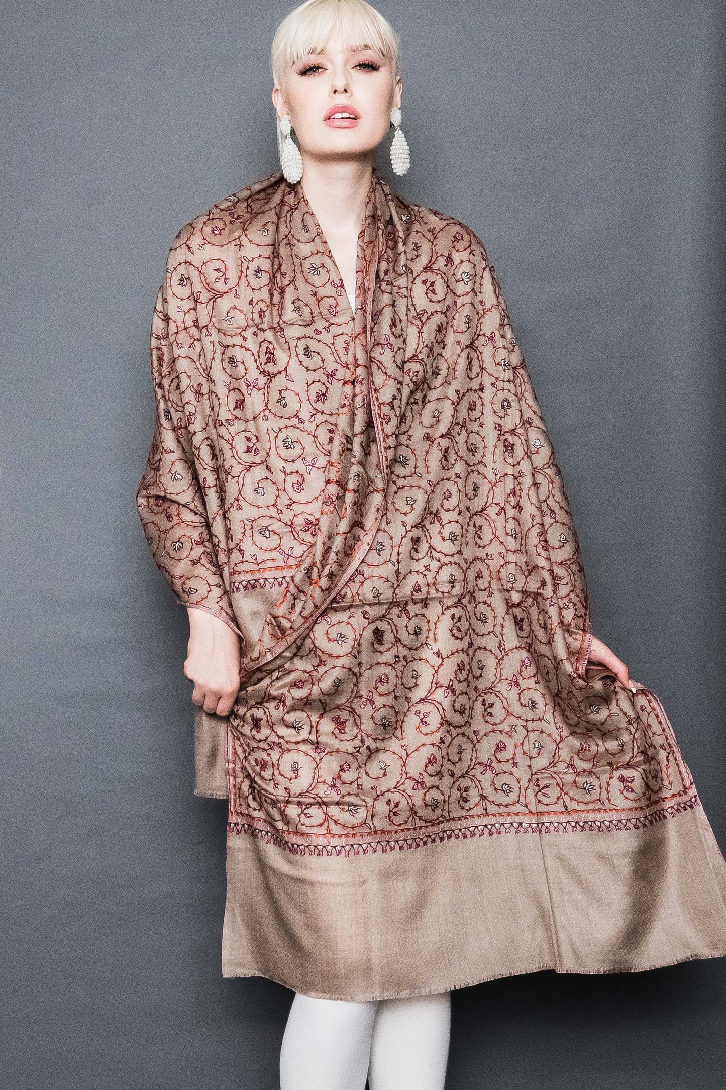 Kashmiri Shawl With All Over Embroidery.     March Sale 25% Off ....At Checkout Use Code March25